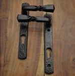 French Door Handles Narrow Back with Euro Lock in Black Cast Iron